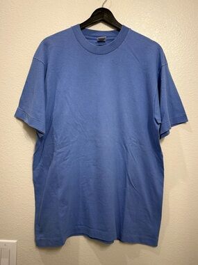90s Vintage Blue Blank Single Stitch Men’s Essentials Tshirt L 21x28
